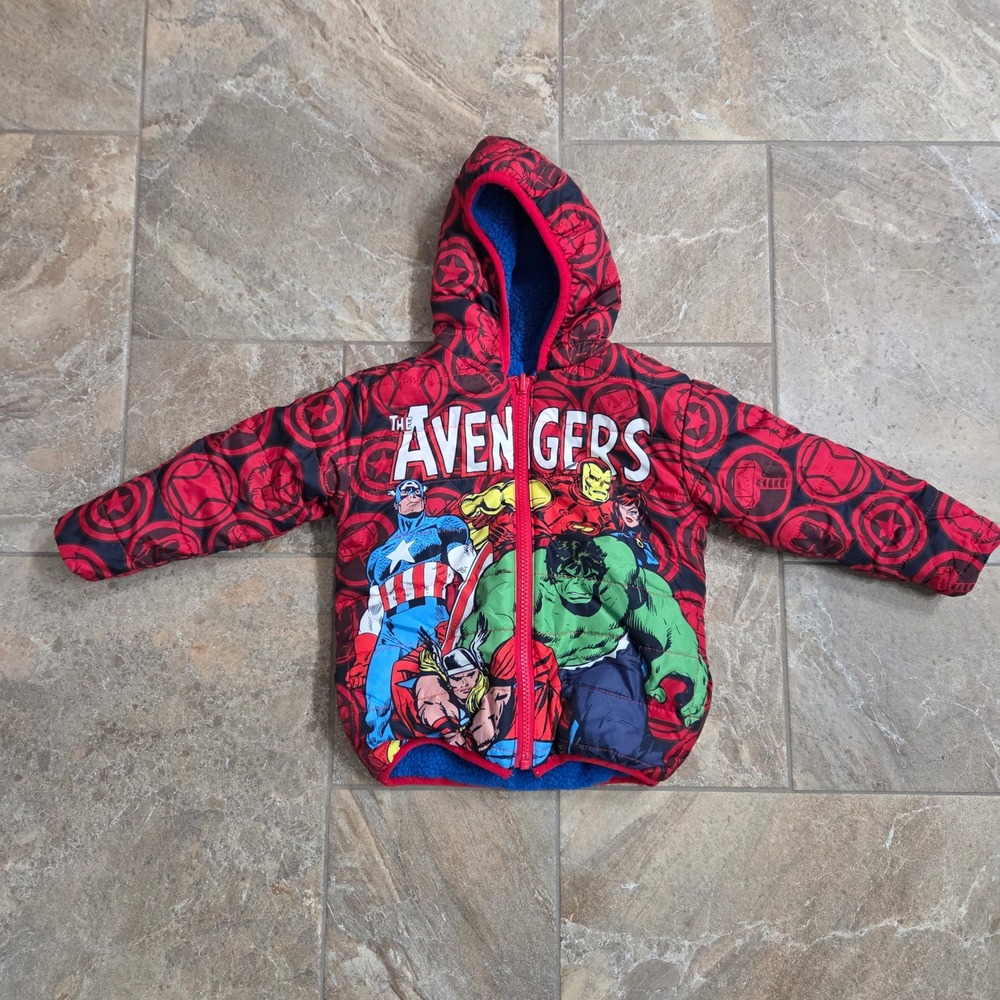 Kids‎ Marvel Avengers Reversible Puffer Fleece Jacket Blue Red Superhero Child 8